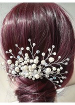 Дизайнерска украса за коса мини гребенче с кристали и перли Elegy of Snow